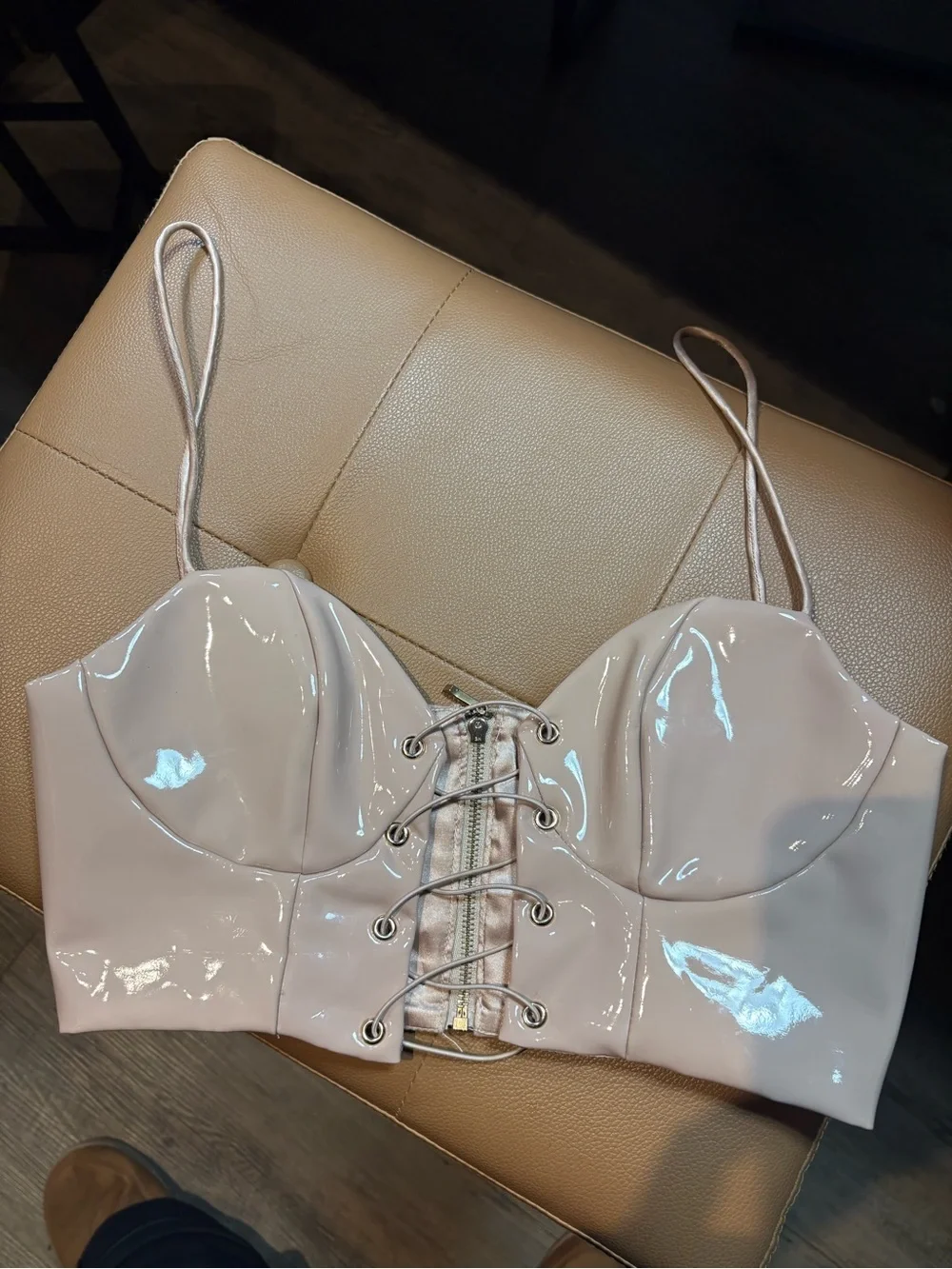 Meshki Blush Patent Lace-Up Bustier Crop